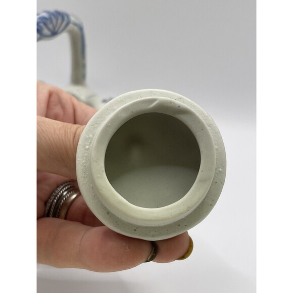 Tea Pot with Lid Blue Pink Green Hand Painted Ceramic - Picture 8 of 9